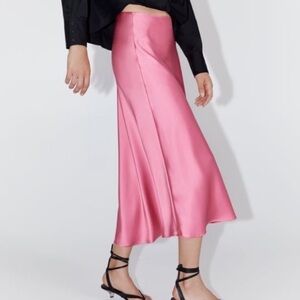 Zara Pink Satin Midi Skirt